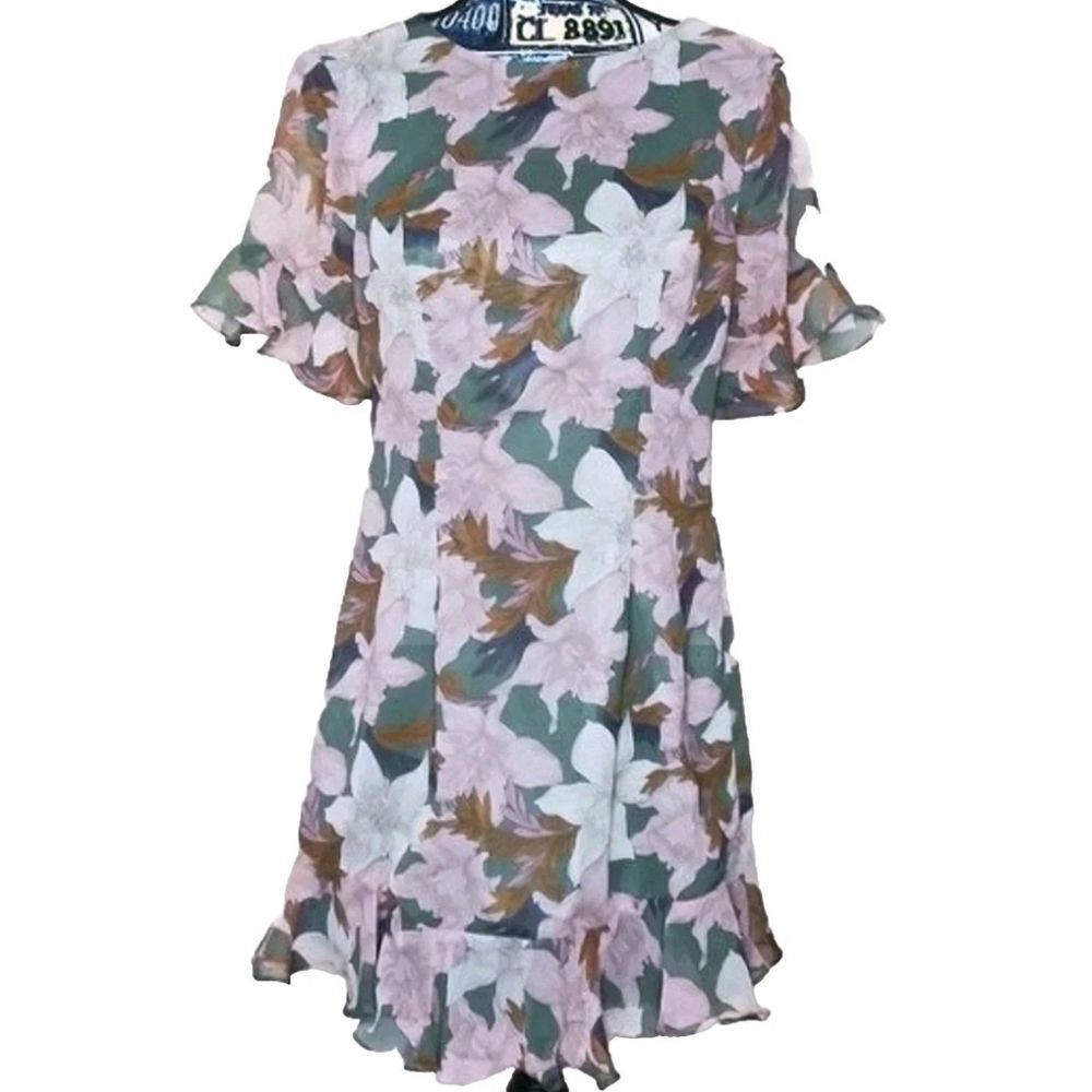 SELFIE LESLIE Floral Ruffle Mini Dress Flutter Sleeves Open Back Lined Sz M NWT